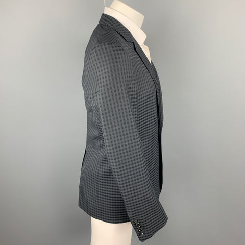 GUCCI Size 38 Regular Black on Black Checkered Wool Sport Coat