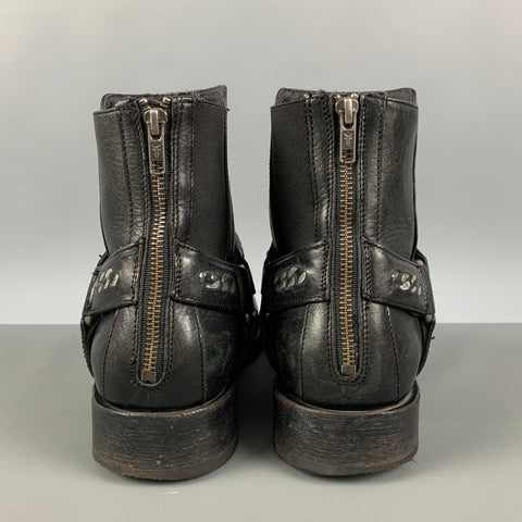 FRYE Size 10 Black Silver Leather Ankle Boots