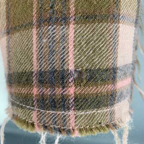 MOSCHINO Size 12 Pink Olive Wool Plaid Raw edge Jacket