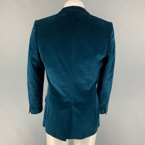 TED BAKER Size 40 Teal Cotton Velvet Notch Lapel Sport Coat