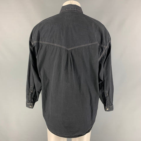 Vintage VERSACE JEANS COUTURE Size M Black Contrast Stitch Cotton Long Sleeve Shirt
