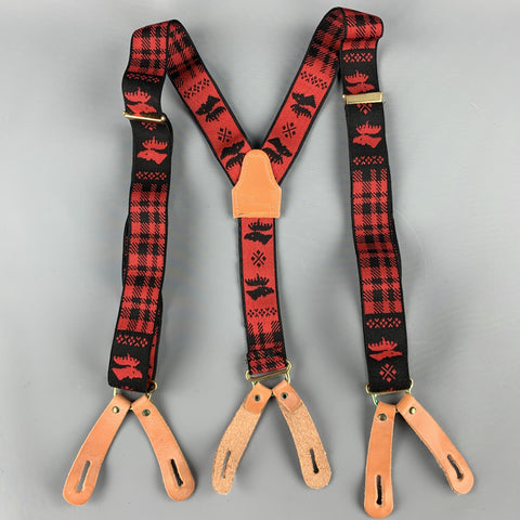 RALPH LAUREN Checkered Red & Black Leather Trim Suspenders