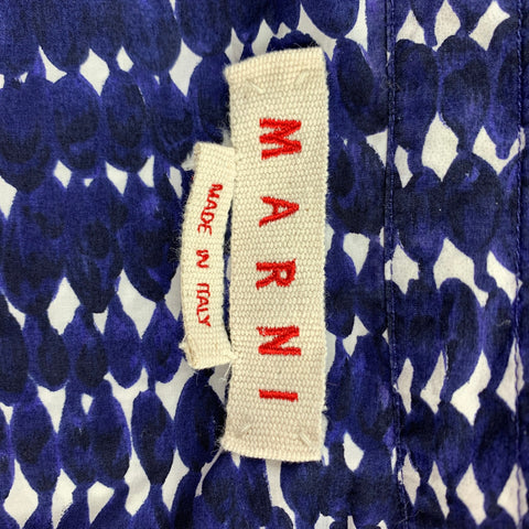 MARNI Size XL Navy & White Print Cotton Button Up Long Sleeve Shirt