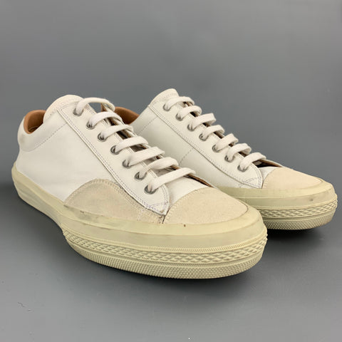 DRIES VAN NOTEN Size 10 White Mixed Materials Leather Lace Up Sneakers