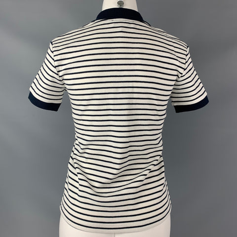 CARVEN Size S White Navy Cotton Elastane Stripe Polo Shirt