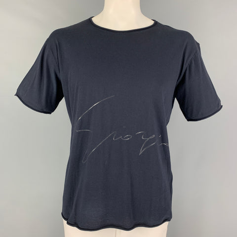 GIORGIO ARMANI Size L Navy Graphic Cotton Scoop Neck T-shirt