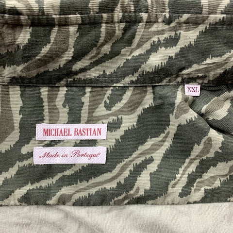 MICHAEL BASTIAN Size XXL Olive Print Cotton Button Down Long Sleeve Shirt