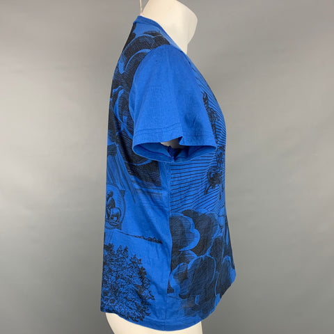 WALTER VAN BEIRENDONCK Size M Blue Print Cotton Crew-Neck T-shirt