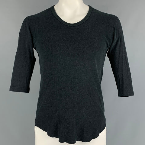 KAZUYUKI KUMAGAI Talla L Jersey negro liso de algodón y seda con mangas 3/4