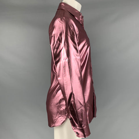 JUST CAVALLI Size S Rose Metallic Polyester Blend Long Sleeve Shirt