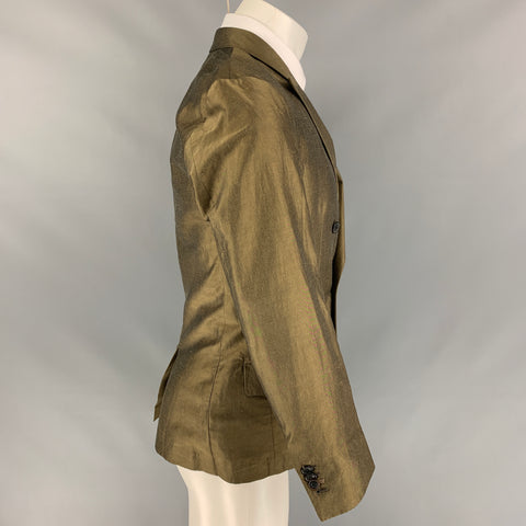 PAUL SMITH Size 38 Regular Olive Linen / Silk Peak Lapel Sport Coat