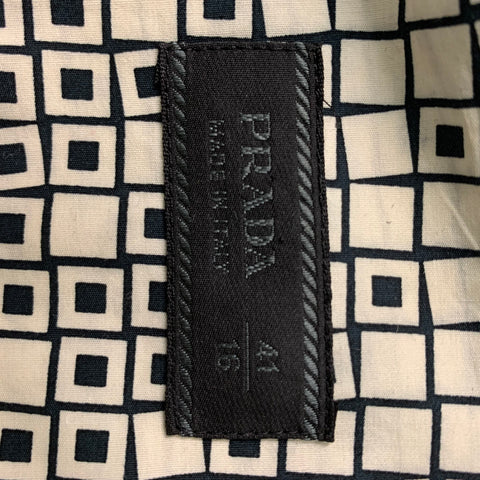 PRADA Size M Black & White Geometric Cotton Button Up Long Sleeve Shirt