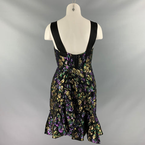 MARC JACOBS Size 2 Black, Gold & Purple Jacquard Cotton Blend Cocktail Dress