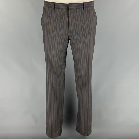 ETRO Size 42 Regular Gray & Brown Stripe Wool Notch Lapel Suit