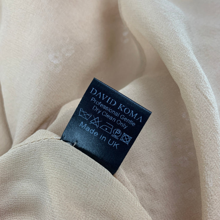 DAVID KOMA Size 4 Beige Sequined Silk Midi Cocktail Dress