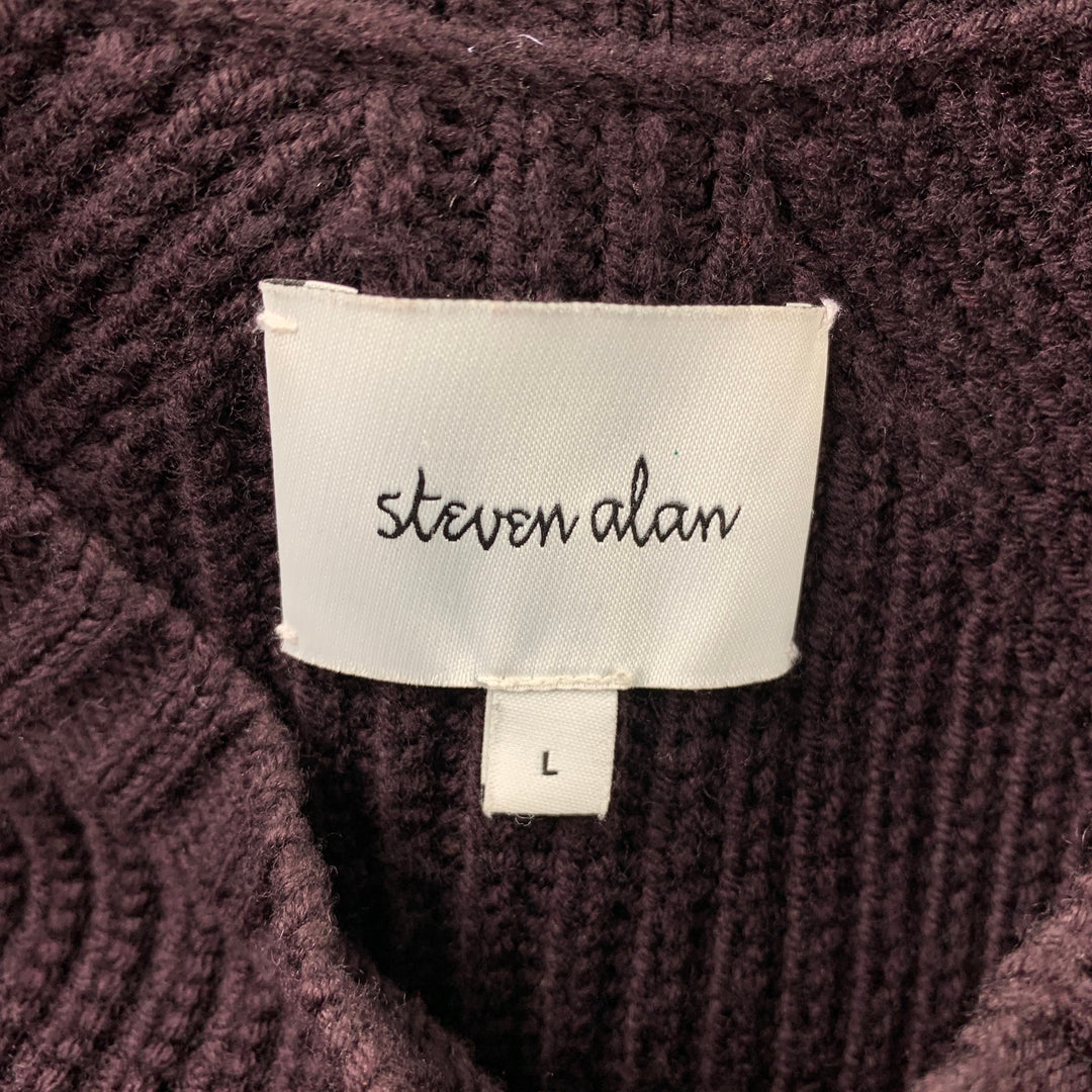 STEVEN ALAN Size L Eggplant Purple Knitted Merino Wool Crew-Neck Sweater