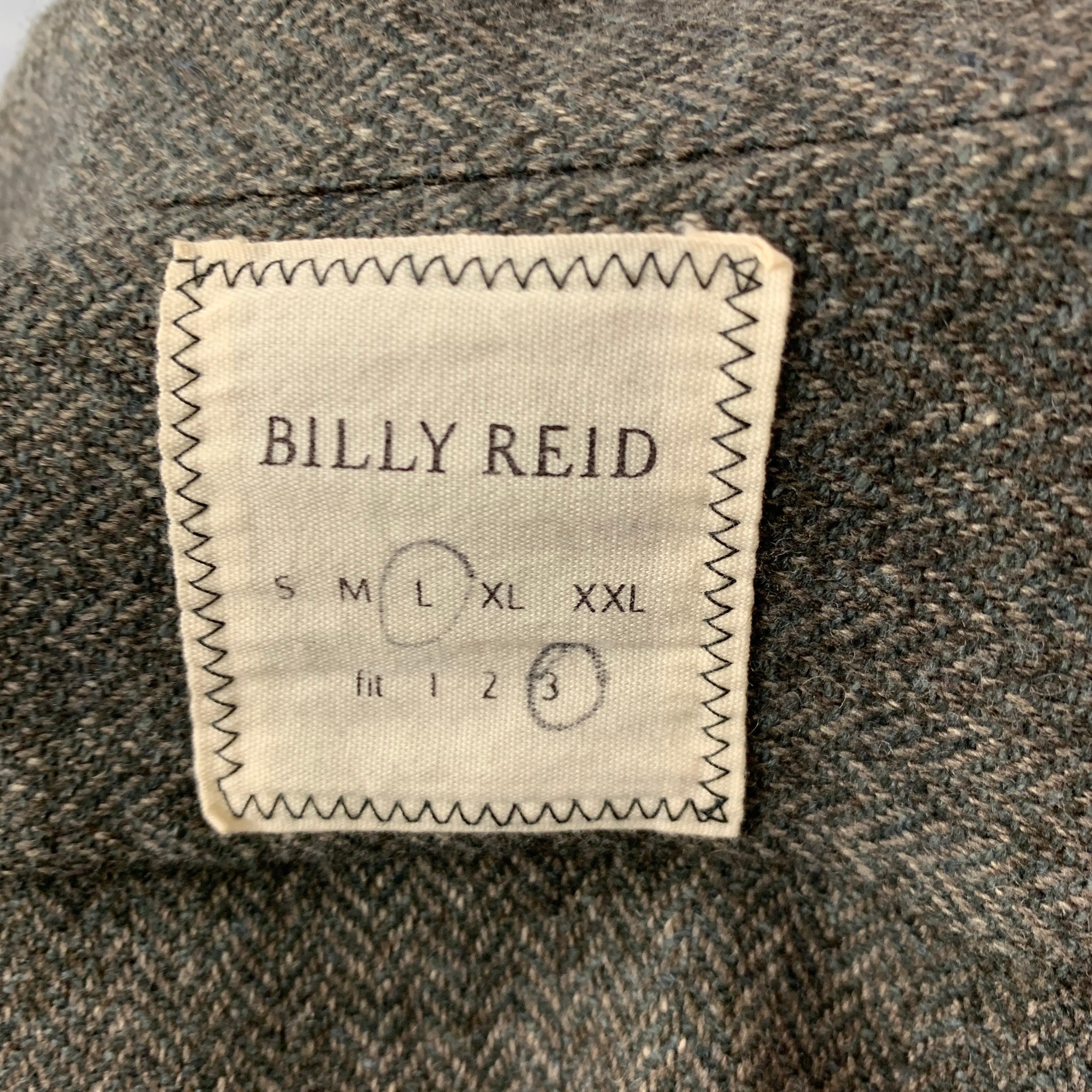 BILLY REID Size L Grey Herringbone Wool Cotton Long Sleeve Shirt