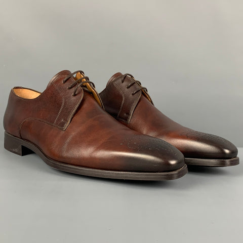 MAGNANNI Size 10 Brown Antique Leather Lace Up Shoes
