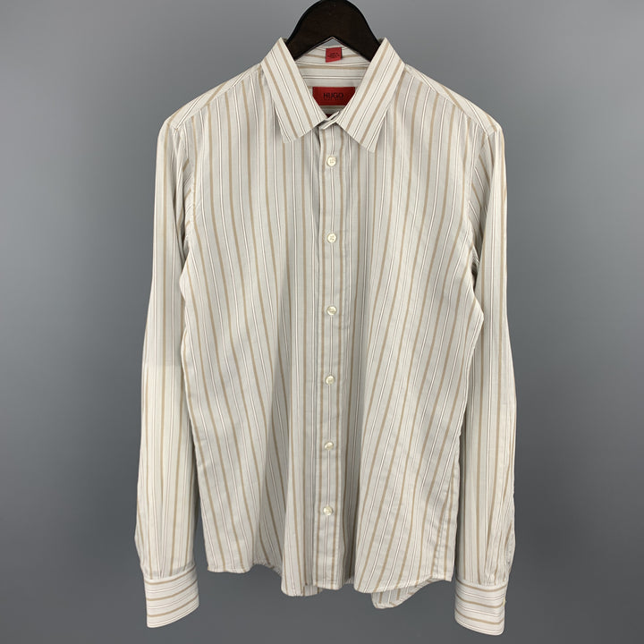HUGO BOSS Size S Light Gray Stripe Cotton Button Up Long Sleeve Shirt