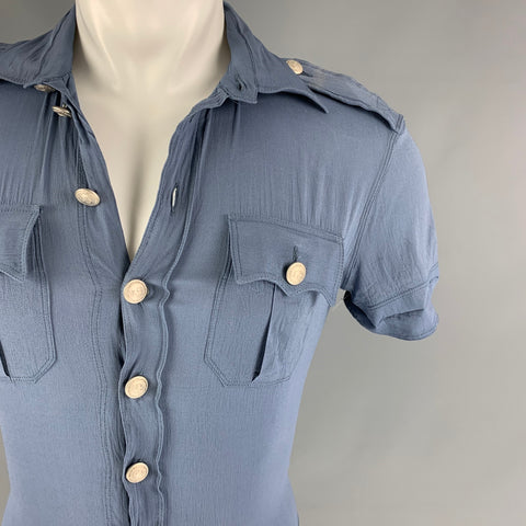 Vintage JEAN PAUL GAULTIER Size M Blue Wrinkled Rayon Blend Short Sleeve Shirt