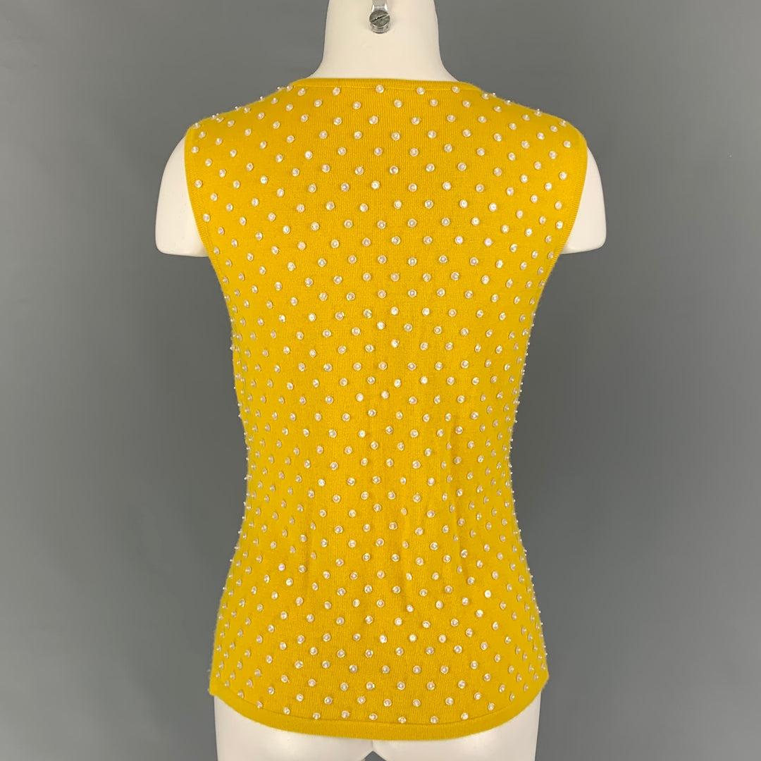 OSCAR DE LA RENTA Size M Yellow Cashmere Beaded Sleeveless Pullover