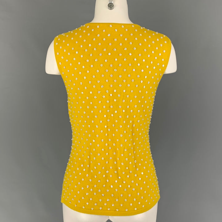 OSCAR DE LA RENTA Size M Yellow Cashmere Beaded Sleeveless Pullover