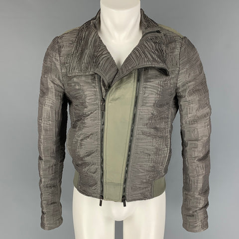 EMPORIO ARMANI Size 38 Olive Ruched Polyester Asymmetrical Jacket