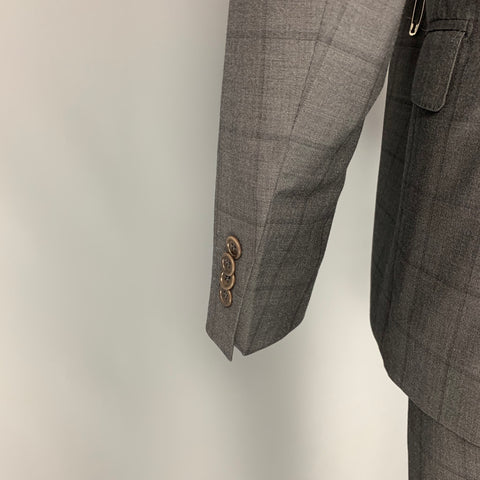 SAKS FIFTH AVENUE Size 40 Charcoal & Grey Window Pane Wool / Silk Suit