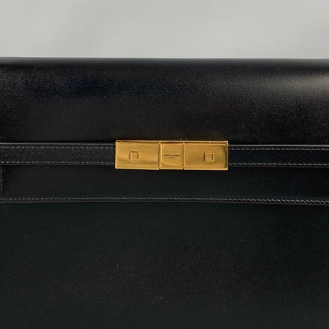SAINT LAURENT Black Leather Shoulder Box Manhattan Handbag