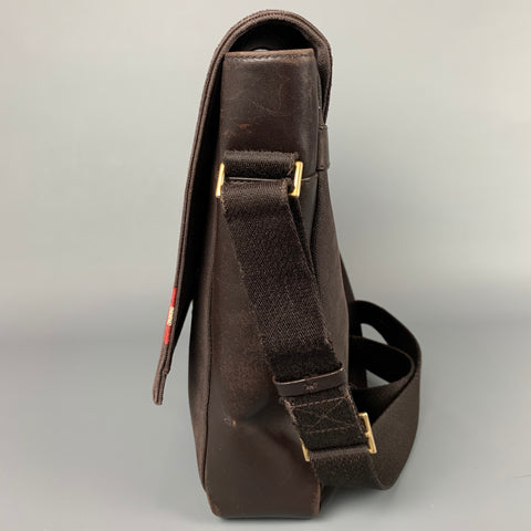 BALLY Brown Leather Trim Canvas Rectangle Shoulder Bag
