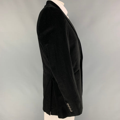 DUNHILL Size 42 Regular Black Velvet Cotton Peak Lapel Sport Coat