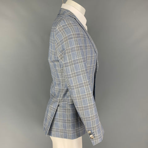 SAND Taille 36 Bleu Noir Blanc Glenplaid Viscose Notch Lapel Manteau de sport
