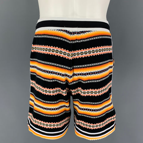 JOHN ELLIOTT Size S Black Orange Print Cotton Nogales Basketball Shorts