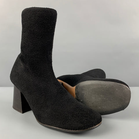 CELINE Size 9 Black Fabric Chunky Heel Boots