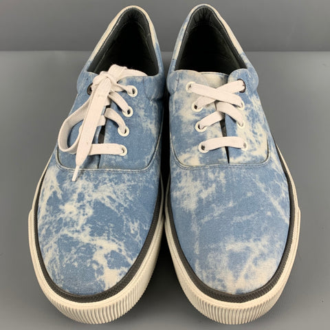 LANVIN Taille 10 Baskets à plateforme en toile de marbre blanc bleu