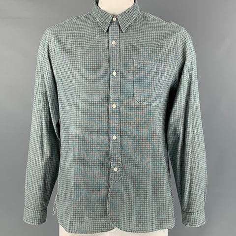RRL par RALPH LAUREN Taille L Chemise à manches longues boutonnée en coton imprimé bleu