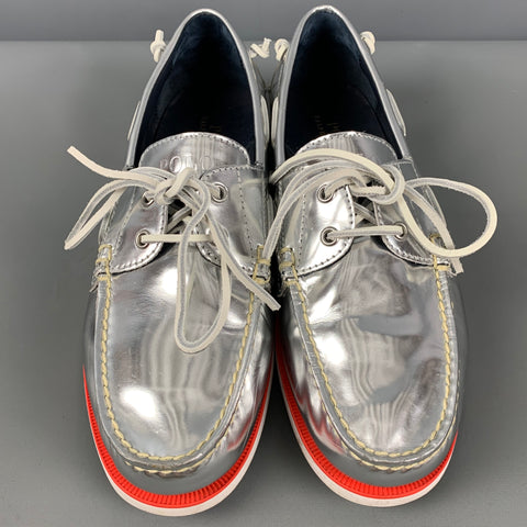 POLO by RALPH LAUREN Size 11.5 Silver White Boat Shoe Loafers