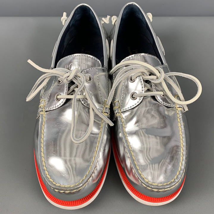 POLO de RALPH LAUREN Talla 11.5 Mocasines náuticos blancos plateados