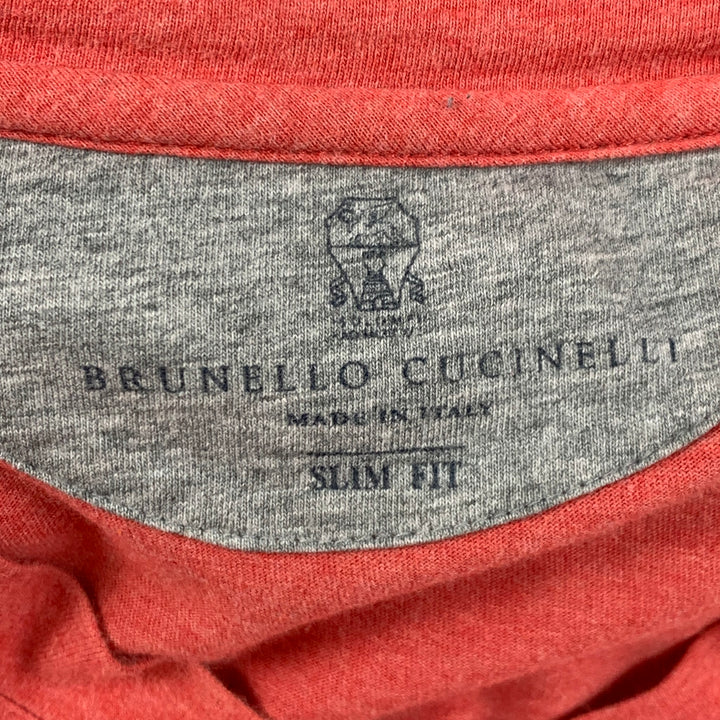 BRUNELLO CUCINELLI Taille S T-shirt Col V en Coton Rouge Gris