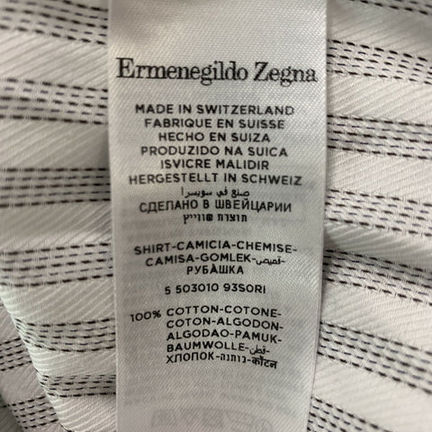 ERMENEGILDO ZEGNA Size M White & Black Stripe Cotton Long Sleeve Shirt