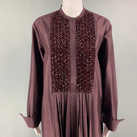 DRIES VAN NOTEN Size 4 Burgundy Silk Beaded Tunic Dress