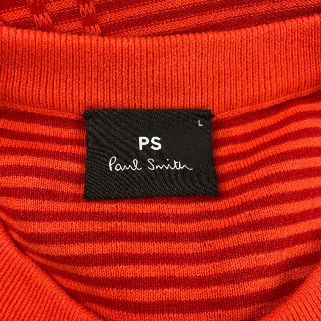 PS by PAUL SMITH Taille L Pull à col rond en coton à rayures orange et rouge