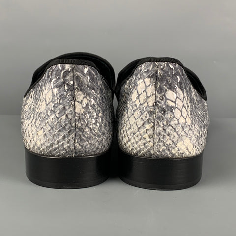 GIUSEPPE ZANOTTI Size 14 Grey Silver Snake Print Leather Slip On Loafers