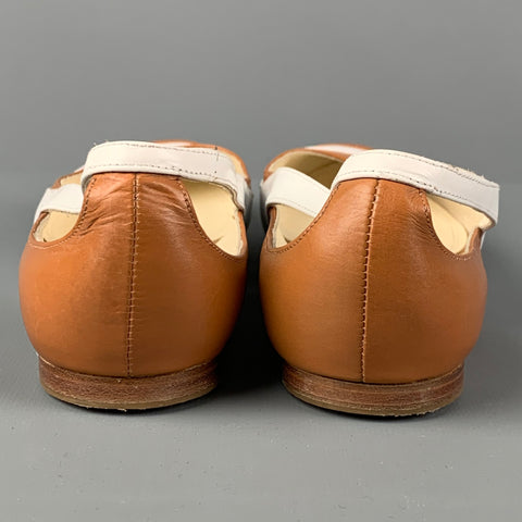 RALPH LAUREN Size 8 Tan White Leather Cap Toe Flats
