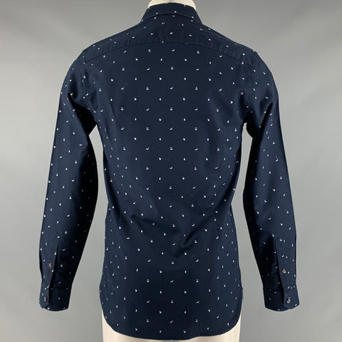 TED BAKER Size S Navy White Fruits Long Sleeve Shirt