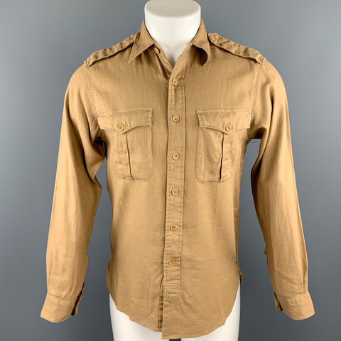 RALPH LAUREN Size S Khaki Linen / Cotton Button Up Long Sleeve Shirt