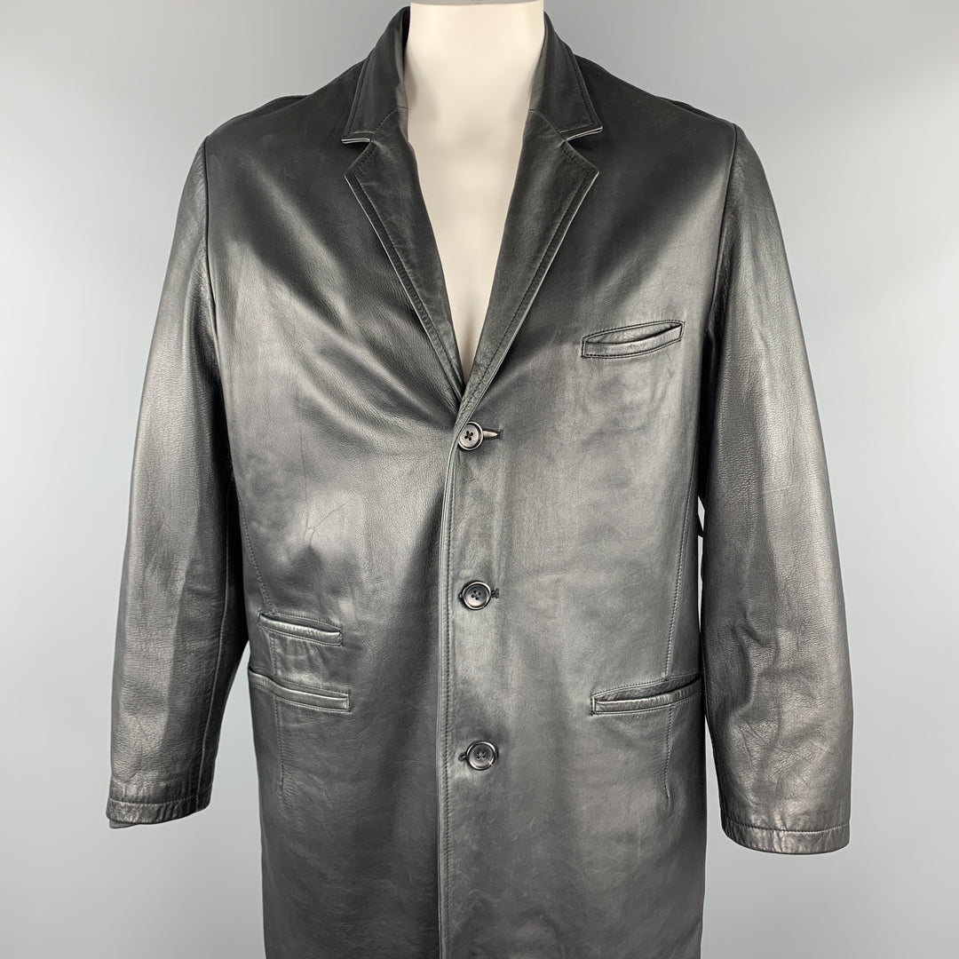 YOHJI YAMAMOTO POUR HOMME Size M Black Solid Leather Notch Lapel Coat