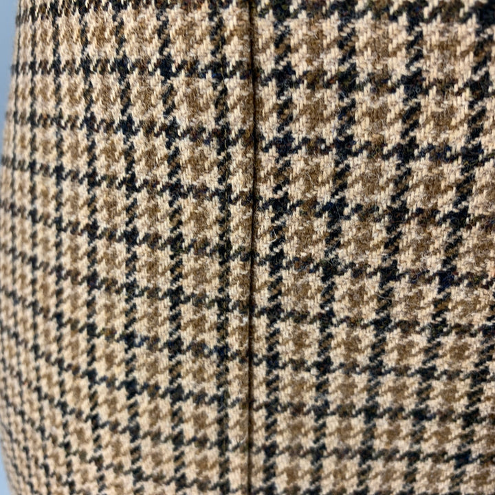 CELINE Size 2 Brown Wool Houndstooth Buttoned Mini Skirt