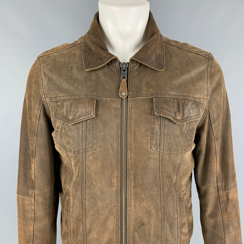 SCHOTT Chaqueta trucker de cuero envejecido marrón talla L