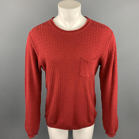 OLIVER SPENCER Size M Red Knitted Cotton Crew-Neck Pullover